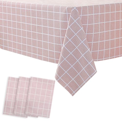 3 Stück Karierte Tischdecke 130x180cm Rosa/Weiß Kariert Tischtuch aus Kunststoff Table Cloth Einweg Plastik Rechteckig Tischdecke mit Karierter Flagge für Küche Hochzeit Weihnachten Geburtstag Party von POPOYU