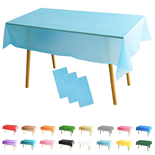 3 Stück Tischdecke Rechteckig Hellblau Party Tischdecke,137*274cm Tischdecke Papierrolle Einweg Tischdecke aus Kunststoff,Wasserdichte Ölbeständig Tischdecken für Party,Picknick,Geburtstags,Hochzeiten von POPOYU