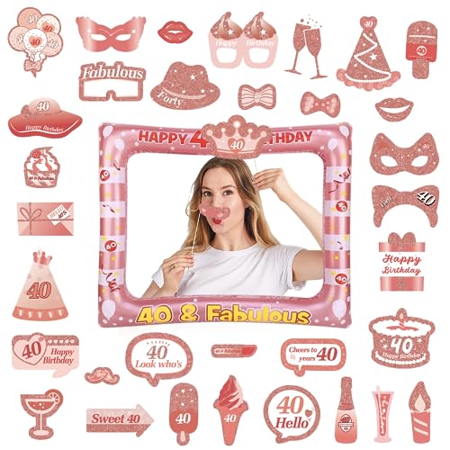 36 Stück Aufblasbarer Fotokabine Rahmen und Requisiten Roségold 40. Geburtstag Deko Frauen Fotobox Accessoires 40. Geburtstag Roségold 40. Aufblasbarer Selfie Rahmen für 40. Geburtstags Party Zubehör von POPOYU