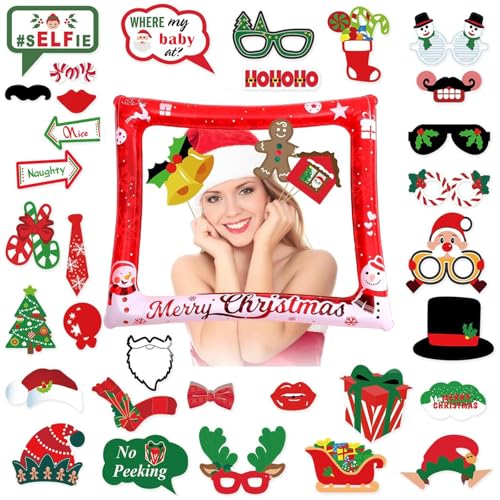 37 Stück Weihnachten Foto Requisiten und Weihnachten Aufblasbare Fotorahmen,Weihnachten Neuheit Selfie Photo Frame,Foto Requisiten Weihnachten Party DIY Fotoaccessoires für Weihnachtsfeiern Dekoration von POPOYU