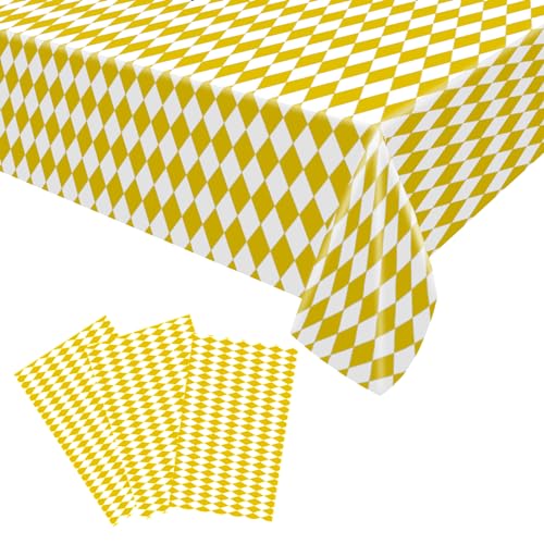 3PCS Karierte Tischdecke,Gelb Weiß Karierte Tischdecke 220x130cm Plastiktischdecke,Table Cloth Weihnachtstischdecke Plastik Tischdecke mit Karierter Flagge für Weihnachten,Racing Party Dekoration von POPOYU