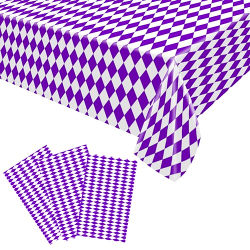 3PCS Karierte Tischdecke,Lila Weiß Karierte Tischdecke 220x130cm Plastiktischdecke,Table Cloth Weihnachtstischdecke Plastik Tischdecke mit Karierter Flagge für Weihnachten,Racing Party Dekoration von POPOYU