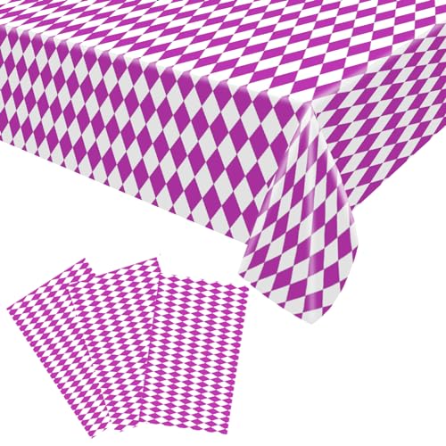 3PCS Karierte Tischdecken,Tischtuch Karo Einweg Plastik Tischdecke Einweg Tischdecke mit Karierter Flagge für Gartentisch Feierntage Party Weihnachten Hochzeit Picknick 130cm x 220cm (Rose Red) von POPOYU