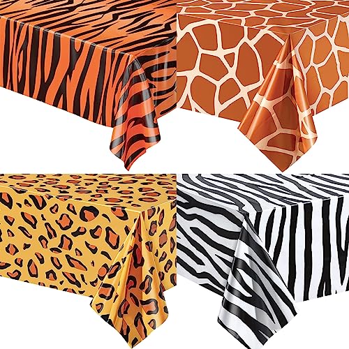 4-teilige Dschungel Safari Tischdecke,137 x 274cm Leoparddruck Tigerdruck Zebradruck Giraffedruck Plastik Tischdecke,Wasserdicht Tisch Cover für Geburtstag Dschungel-Safari-Motto-Partyzubehör von POPOYU