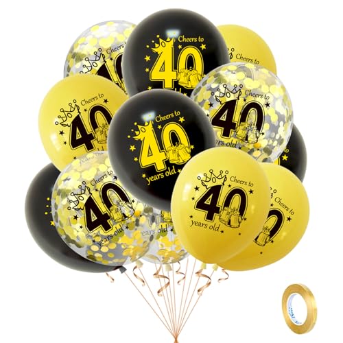 Gold Schwarz Luftballons 40. Geburtstag Deko,15 Stück Happy Birthday Luftballons Schwarz Gold Deko,40. Konfetti Zahlenballon,40. Geburtstag Deko Set für Männer Frauen 40 Geburtstag Party Dekoration von POPOYU