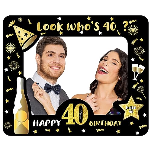 40th Foto Requisiten Aufblasbarer Rahmen, Fotobox Accessoires Fotokabine für 40.Geburtstagsfeier, Schwarzes Gold Fotoautomat Requisiten Party Foto Booth Props Mix von Kappen, Weinglas, Lippen Stift von POPOYU