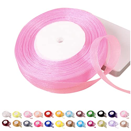 POPOYU Chiffonband Rosa,15mmx45m Organzaband Rosa Schleifenband Hochzeit Geschenkband Hochzeit Tüllband Transparent Satinband Rosa für Weihnachten Hochzeit Taufe Geburtstag von POPOYU