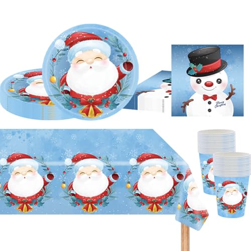 53PCS Weihnachten Papiergeschirr Set Party Weihnachts Party Geschirr Set für 16 Gäste, Weihnachten Geschirr Set, Weihnachten Dekoration,Tischdecke,Pappteller,Servietten,Pappbecher für Weihnachten von POPOYU