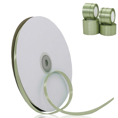 POPOYU Schleifenband Salbeigrün, 6mm x 91m Polyester Satinband Dekoration Geschenkband Stoffband Seidenbänder für Heimwerkerkunst DIY-Handwerk, Geschenk Verpackung, Schleifen, Hochzeitsdekoration von POPOYU