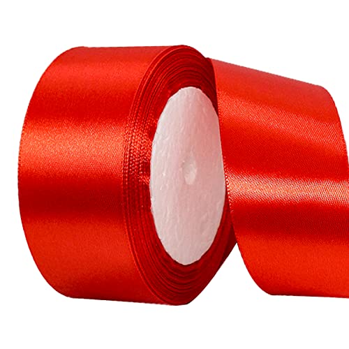 23 Meters Satinband Rot 4cm, Dekoration Präsent Geschenkband Schleifenband, Stoffband für Kleid Hochzeit, Taufe und Geburtstag Geschenke,Satin Dekoband, Deko Band Geschenkverpackung von POPOYU