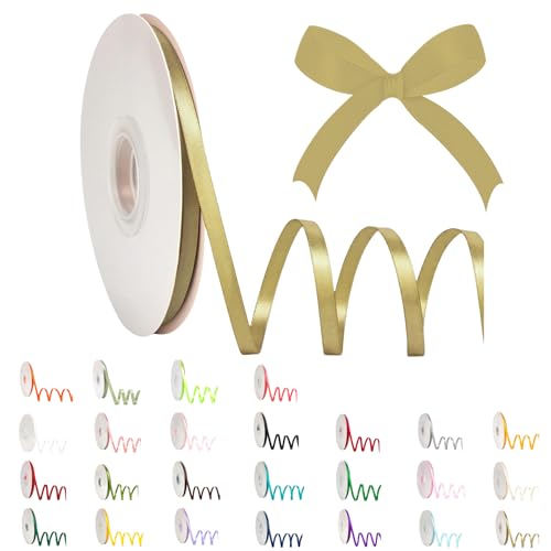 Champagner-Goldband, 6 mm, Polyester, Satinband, 91 m für Geschenkverpackungen, Basteln, Geschenkverpackungen, Luftballons, Schleifen, Hochzeitsdekorationen von POPOYU