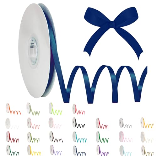 Dunkelblaues Band, 6 mm Polyester-Satinband, 91 m für Geschenkverpackungen, Basteln, Geschenkverpackungen, Luftballons, Schleifen, Hochzeitsdekorationen von POPOYU