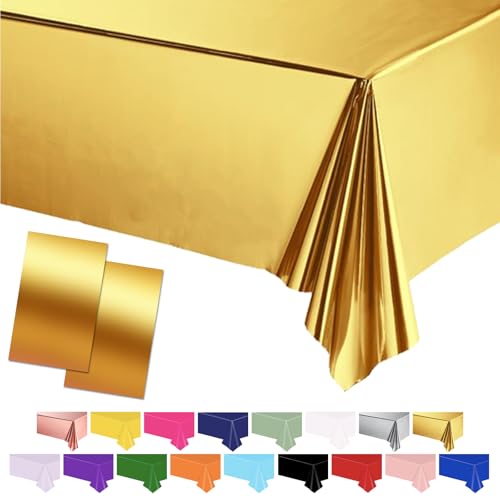 Gold Table Cloth Tablecovers, 137 * 274cm Kunststoff wasserdicht Tischdecken Party Tischdekorationen für Kinder Picknick Geburtstag, Graduierung Hochzeit Party Supplies von POPOYU