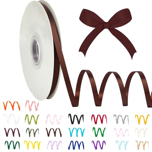 Kaffeeband, 6 mm, Polyester, Satinband, 91 m für Geschenkverpackungen, Basteln, Geschenkverpackungen, Luftballons, Schleifen, Hochzeitsdekorationen von POPOYU