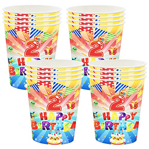 Kinder Partybecher zum 2. Geburtstag,16 Stück Becher Papier zum 2. Geburtstag,250ml Trinkbecher Papier Cups Becher zum 2 Geburtstag für Baby,Mädchen,Jungen,9th Brithday Disposable Paper Cups von POPOYU