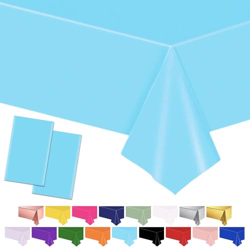 LightBlue Tabelle Tuch Tischdecken, 137 * 274cm Kunststoff wasserdicht Tisch deckt Party Tischdekorationen für Kinder Picknick Geburtstag, Graduierung Hochzeit Party Supplies von POPOYU