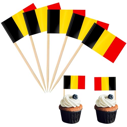 POPOYU 100 Stück Belgien Zahnstocher Flaggen,Belgien Flagge Fahne Klein Cocktail Tischdeko für Belgien Deko Em 2024,Euro,Eurovision Contest,Olympische Cupcake-Topper,Zahnstocher,Pub-deko von POPOYU