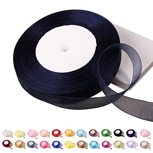 POPOYU Chiffonband Dunkelblau,15mmx45m Organzaband Dunkelblau Schleifenband Hochzeit Geschenkband Hochzeit Tüllband Transparent Satinband Dunkelblau für Weihnachten Hochzeit Taufe Geburtstag von POPOYU