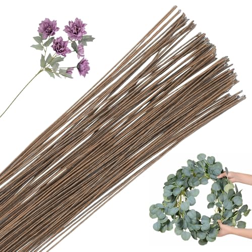 POPOYU 100 Stück 40m Blumendraht Floristikdraht Braun,0.5mm Papierdraht zum Basteldraht Dünn,Floristendraht Basteldraht Steckdraht Drahtstäbe für Künstliche Blumen Hochzeit Bouquet Dekor von POPOYU