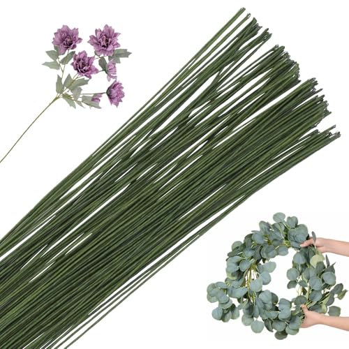 POPOYU 100 Stück 40m Blumendraht Floristikdraht Dunkelgrün,0.5mm Papierdraht zum Basteldraht Dünn,Floristendraht Basteldraht Steckdraht Drahtstäbe für Künstliche Blumen Hochzeit Bouquet Dekor von POPOYU