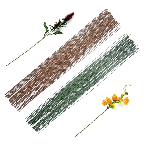 POPOYU 100 Stück 40m Blumendraht Floristikdraht Dunkelgrün/Braun,0.5mm Papierdraht zum Basteldraht Dünn,Floristendraht Basteldraht Steckdraht Drahtstäbe für Künstliche Blumen Hochzeit Bouquet Dekor von POPOYU