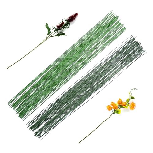 POPOYU 100 Stück 40m Blumendraht Floristikdraht Dunkelgrün/Grün,0.5mm Papierdraht zum Basteldraht Dünn,Floristendraht Basteldraht Steckdraht Drahtstäbe für Künstliche Blumen Hochzeit Bouquet Dekor von POPOYU