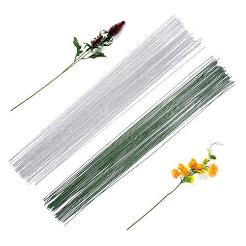 POPOYU 100 Stück 40m Blumendraht Floristikdraht Dunkelgrün/Weiß,0.5mm Papierdraht zum Basteldraht Dünn,Floristendraht Basteldraht Steckdraht Drahtstäbe für Künstliche Blumen Hochzeit Bouquet Dekor von POPOYU