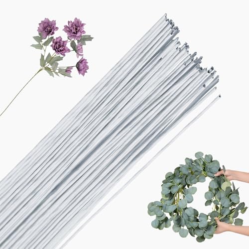 POPOYU 100 Stück 40m Blumendraht Floristikdraht Weiß,0.5mm Papierdraht zum Basteldraht Dünn,Floristendraht Basteldraht Steckdraht Drahtstäbe für Künstliche Blumen Hochzeit Bouquet Dekor von POPOYU