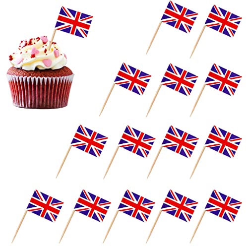 POPOYU 100 Stück Britisch Zahnstocher Flaggen, England Flagge Fahne Klein Cocktail Tischdeko für Britisch UK Deko Em 2024,Euro,Eurovision Contest,Olympische Cupcake-Topper,Zahnstocher,Pub-deko von POPOYU