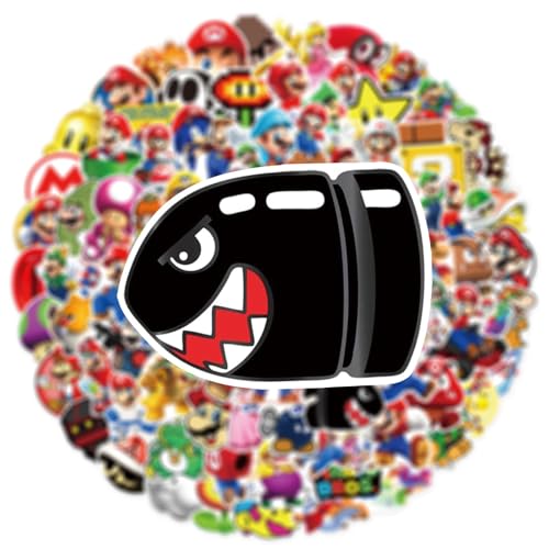 POPOYU 100 Stück Mario Aufkleber Classic Wasserfeste Vinyl Sticker für Laptop, Telefon, Wasserflasche, Skateboard, Koffer, Gitarre, Pad, Scrapbook Aufkleber für Kinder Gastgeschenke Mitgebsel von POPOYU