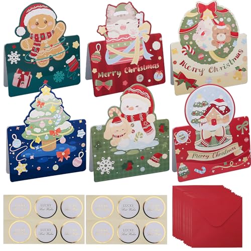 POPOYU 12 Stück Weihnachtskarten mit Umschlag Aufklebern Set, Klappkarten Weihnachtsgrußkarten Kraftpapier Karten Postkarten für Weihnachten, 3D Pop Up Grußkarte für Familie Freunde Weihnachtsgrüße von POPOYU