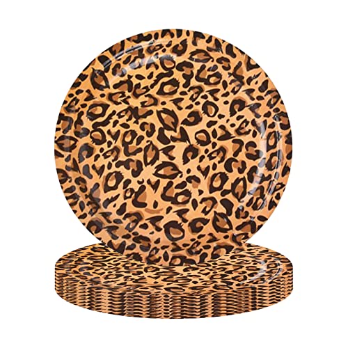 17,8 cm Leopard-Druck Party Teller 16 Stück Dschungel Tier Druck Pappteller für Babyparty Leopard Runde Pappteller Dinner Dessertteller für Dschungel Safari Geburtstag Party Dekorationen von POPOYU