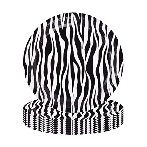 POPOYU 17,8 cm Zebra-Druck Party Teller 16 Stück Dschungel Tier Druck Pappteller für Babyparty Zebra Runde Pappteller Dinner Dessertteller für Dschungel Safari Geburtstag Party Dekorationen von POPOYU