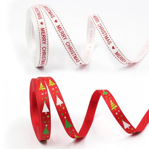 POPOYU 2 Rollen Weihnachten Satinband Geschenkband Rot Weiß, 5 Yard x 10mm Seidenband Stoffband zum Basteln Geschenkverpackung, Rot Weiß Satin Band Dekoband für Weihnachtsdeko Hochzeit Party von POPOYU