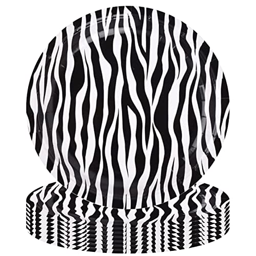 POPOYU 22,86 cm Zebra-Druck Party Teller 16 Stück Dschungel Tier Druck Pappteller für Babyparty Zebra Runde Pappteller Dinner Dessertteller für Dschungel Safari Geburtstag Party Dekorationen von POPOYU