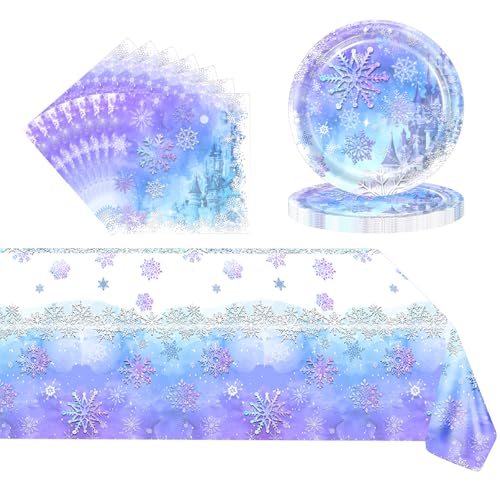 POPOYU 37 Stück Partygeschirr Schneeflocke,Schneeflocken Serviette,Pappteller,Tischdeko,Weihnachten Partygeschirr Set,Blau Schneeflocke Frozen Thema Papierteller für Winter Wonderland Decorations von POPOYU