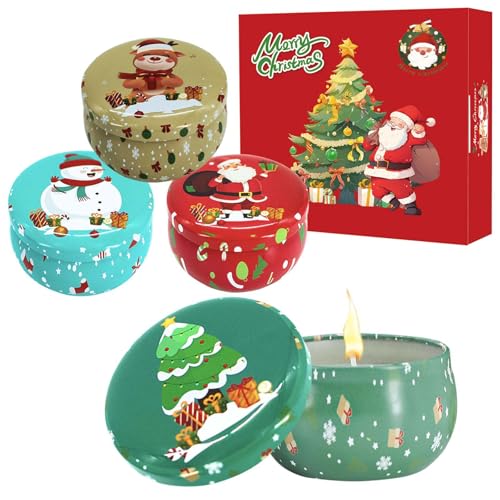 POPOYU 4 Stück Duftkerze Weihnachten Geschenkset,2.5oz Geschenke Weihnachten Kerze,Natürliches Sojawachs Weihnachtsduft Kerze Geschenk Set für Frauen,Aromatherapie Kerzen für Weihnachten Spa Yoga von POPOYU