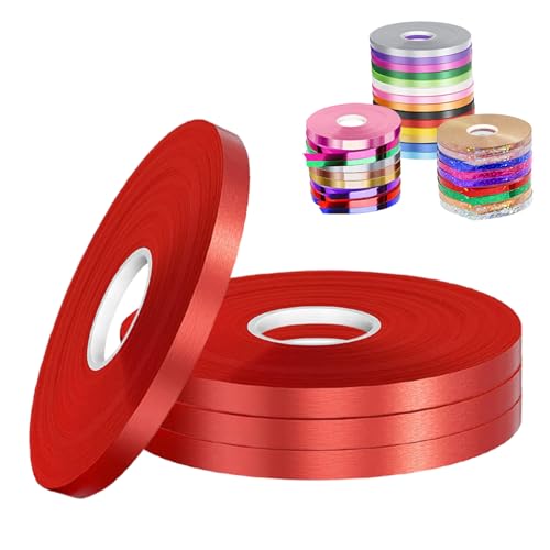 POPOYU 4 Stück Schleifenband Rot für Luftballons, 5mm x 50m Polyester Satinband Geschenkband Stoffband Seidenbänder für Heimwerkerkunst DIY-Handwerk, Geschenk 200 m orangefarbenes Band für Luftballons von POPOYU