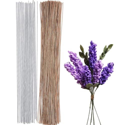 POPOYU 40 Stück 40m Blumendraht Floristikdraht Weiß/Braun,1mm Papierdraht zum Basteldraht Dünn,Floristendraht Basteldraht Steckdraht Drahtstäbe für Künstliche Blumen Hochzeit Bouquet Dekor von POPOYU