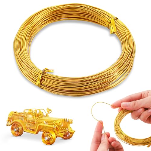 POPOYU Aludraht Basteldraht Golden 1mm,50M Aluminiumdraht Draht zum Basteln Schmuckdraht Dekodraht,Schmuckdraht Handwerk Aluminiumdraht Basteldraht für Schmuck Machen Lieferungen und Crafting von POPOYU