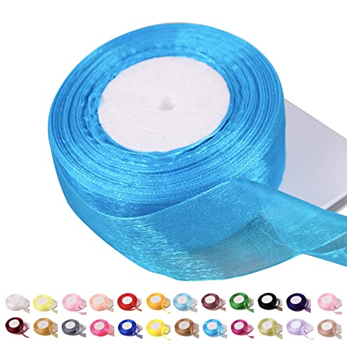 POPOYU Chiffonband Blau,40mmx45m Organzaband Blau Schleifenband Hochzeit Geschenkband Hochzeit Tüllband Transparent Satinband Blau für Weihnachten Hochzeit Taufe Geburtstag von POPOYU