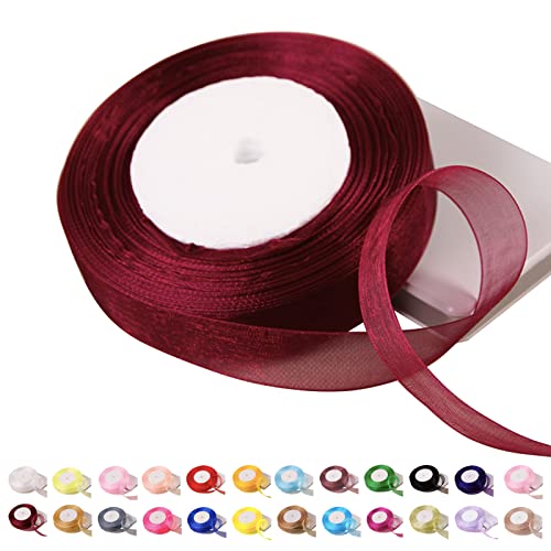 POPOYU Chiffonband Bordeauxrot,20mmx45m Organzaband Bordeauxrot Schleifenband Hochzeit Geschenkband Hochzeit Tüllband Transparent Satinband Bordeauxrot für Weihnachten Hochzeit Taufe Geburtstag von POPOYU