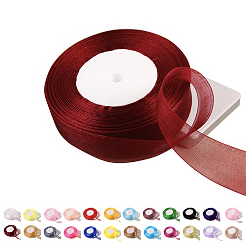 POPOYU Chiffonband Bordeauxrot,25mmx45m Organzaband Bordeauxrot Schleifenband Hochzeit Geschenkband Hochzeit Tüllband Transparent Satinband Bordeauxrot für Weihnachten Hochzeit Taufe Geburtstag von POPOYU