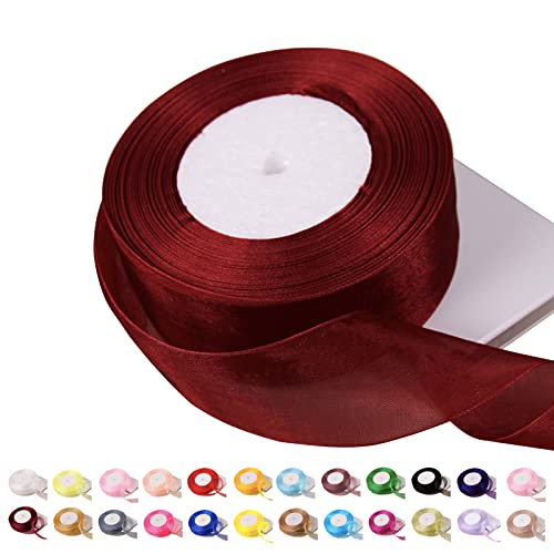 POPOYU Chiffonband Bordeauxrot,40mmx45m Organzaband Bordeauxrot Schleifenband Hochzeit Geschenkband Hochzeit Tüllband Transparent Satinband Bordeauxrot für Weihnachten Hochzeit Taufe Geburtstag von POPOYU