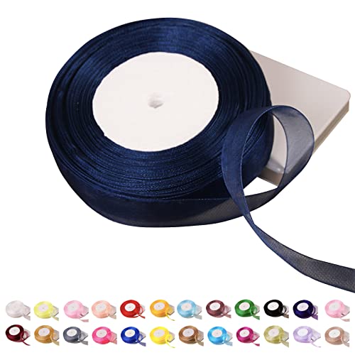 POPOYU Chiffonband Dunkelblau,20mmx45m Organzaband Dunkelblau Schleifenband Hochzeit Geschenkband Hochzeit Tüllband Transparent Satinband Dunkelblau für Weihnachten Hochzeit Taufe Geburtstag von POPOYU