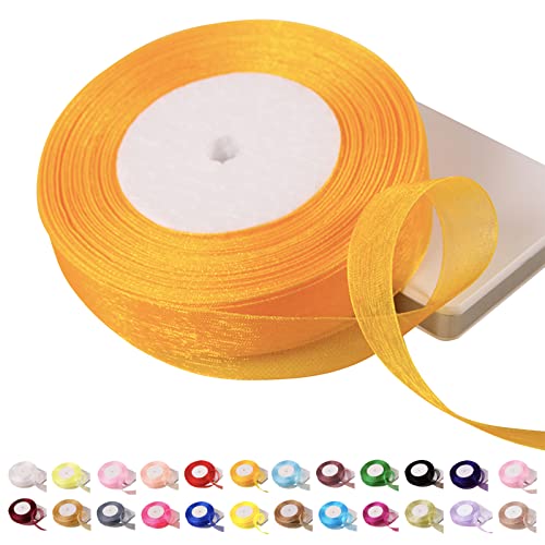 45 m goldenes Organza-Band, 20 mm, Organza-Chiffonband, transparentes Chiffonband, Weihnachtsband, Haarband, Geschenkpapierband, Organza-Band zum Basteln, Geschenkverpackungen, Hochzeit von POPOYU