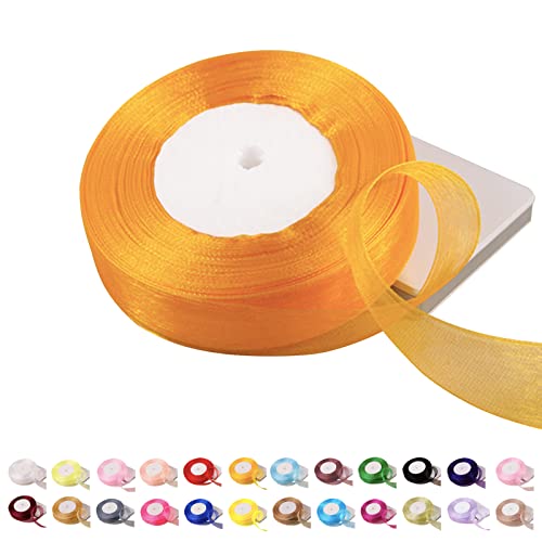 POPOYU Chiffonband Golden,25mmx45m Organzaband Weiss Schleifenband Hochzeit Geschenkband Hochzeit Tüllband Transparent Satinband Golden für Weihnachten Hochzeit Taufe Geburtstag von POPOYU