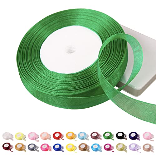 POPOYU Chiffonband Grün,15mmx45m Organzaband Grün Schleifenband Hochzeit Geschenkband Hochzeit Tüllband Transparent Satinband Grün für Weihnachten Hochzeit Taufe Geburtstag von POPOYU