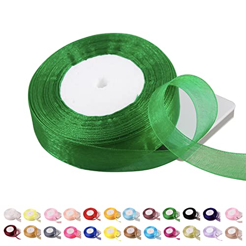 POPOYU Chiffonband Grün,25mmx45m Organzaband Grün Schleifenband Hochzeit Geschenkband Hochzeit Tüllband Transparent Satinband Grün für Weihnachten Hochzeit Taufe Geburtstag von POPOYU