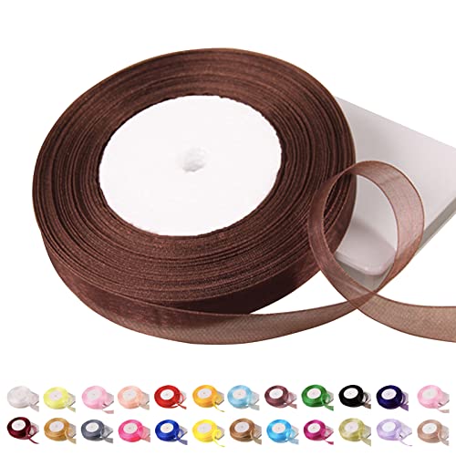 POPOYU Chiffonband Kaffee,15mmx45m Organzaband Kaffee Schleifenband Hochzeit Geschenkband Hochzeit Tüllband Transparent Satinband Kaffee für Weihnachten Hochzeit Taufe Geburtstag von POPOYU